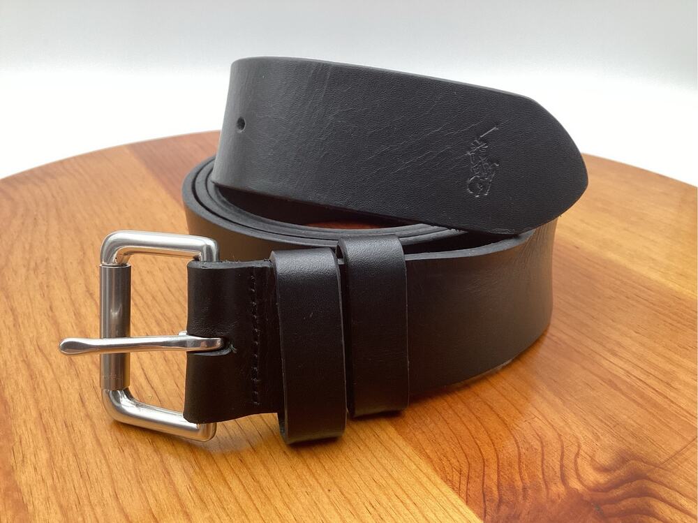 Polo Ralph Lauren Men's Black Full Grain Leather Belt Silver Roller Buckle sz 52